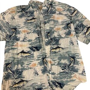 Men's Blue Marlin Print Shirt Size XL
